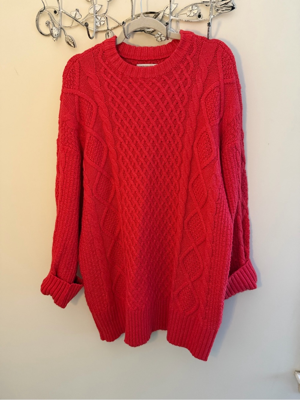 American Eagle Outfitters Red Cable Knit Crewneck Sweater Dress